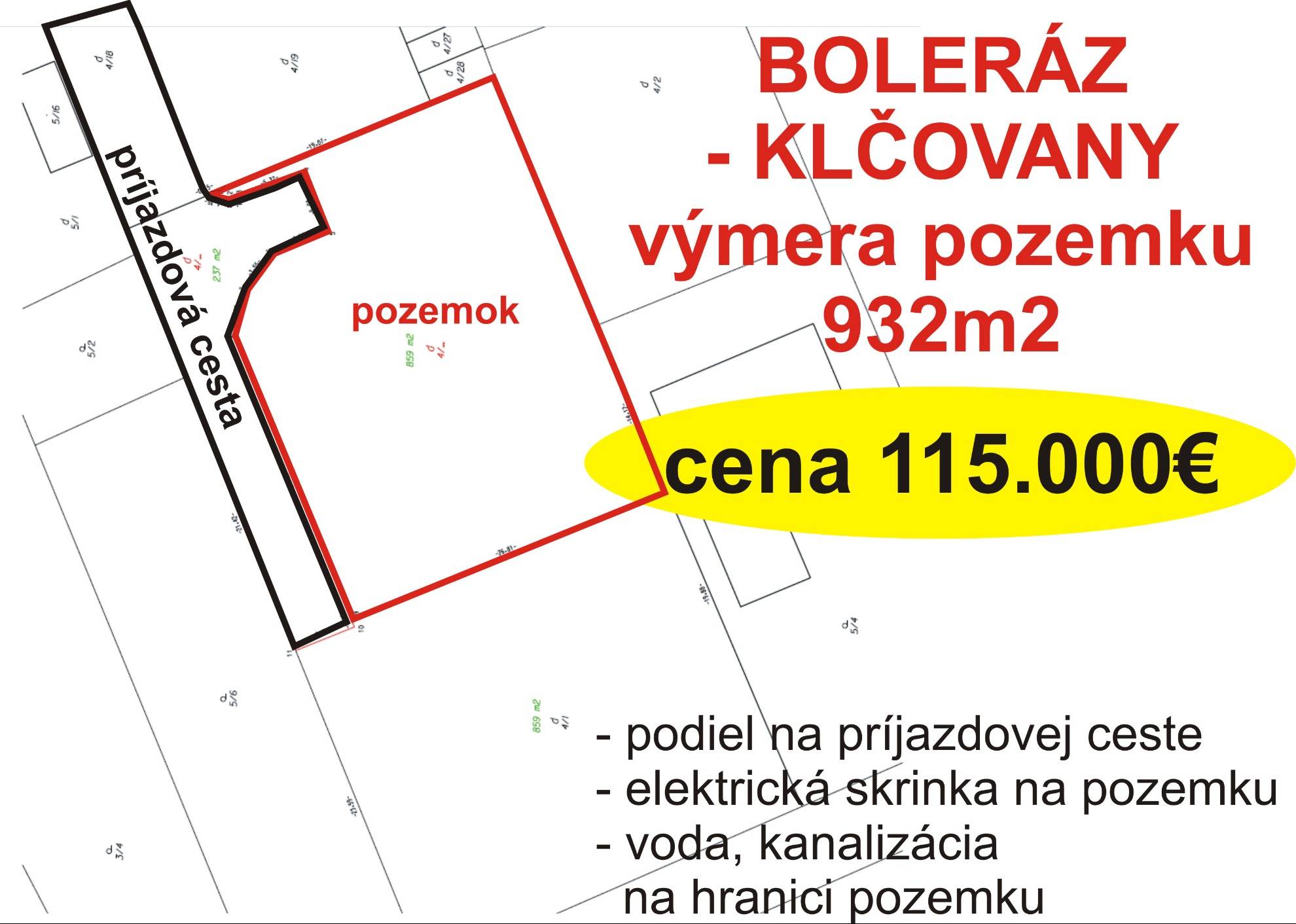  FOX - PREDAJ STAVEBNÝ POZEMOK BOLERÁZ-KLČOVANY, 932m2, super cena 115.000€
